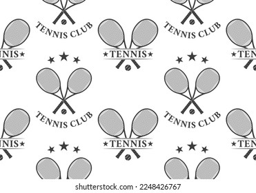 Tenis sin fisuras con raquetas y pelotas de tenis cruzadas. Fondo o tesorería del logotipo del club deportivo. Ilustración vectorial.