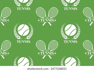 Patrón de tenis sin fisuras con raquetas de tenis cruzadas y pelota de tenis. Fondo o textura del logotipo del club deportivo. Ilustración vectorial.