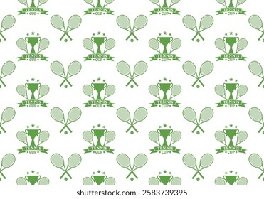 Tennis seamless pattern with crossed tennis rackets and tennis ball. Sport club logo background or tesxture. Vector illustration.