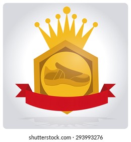 tennis shoes over gold stamp and degrade background