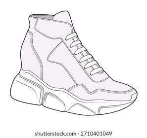 Zapatos de tenis técnica plana dibujo Vector maqueta ilustración.