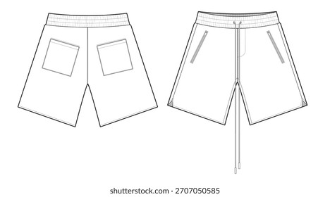 Pantalones cortos de tenis técnicos de diseño plano de Vector maqueta de Plantilla.