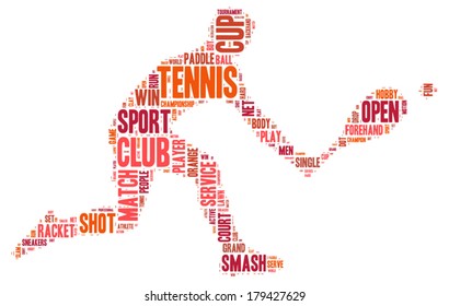 tennis shot tag cloud vector silhouette