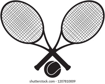 Tennis sign with two crossed rackets and the ball between them.