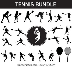 Tennis Silhouette Bundle | Collection of Tennis Players with Logo and Tennis Equipment