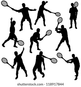 Tennis silhouette set vector illustration