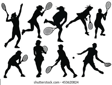 tennis silhouettes on the white background