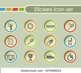 tennis simple vector icons on round stickers