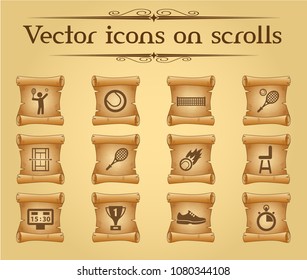 tennis simple vector icons on ancient scrolls