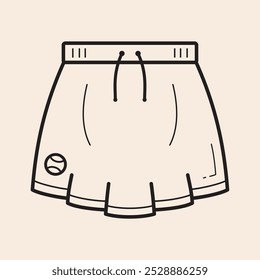 Desgaste de saia de tênis com logotipo de bola de tênis, cadarços e plissados ícone de contorno vetorial