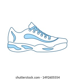 Tennis Sneaker Icon. Thin Line With Blue Fill Design. Vector Illustration.