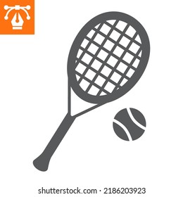 Tennis solid icon, glyph style icon for web site or mobile app, sport and game, racket with ball vector icon, simple vector illustration, vector graphics with editable strokes.