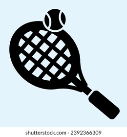Tennis solid icon. Racket with net and shuttlecock ball. Sport vector design concept, glyph style pictogram on white background, use for web and app. Eps 10