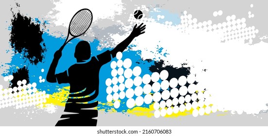 Tennis sport background graphic with tennis player.