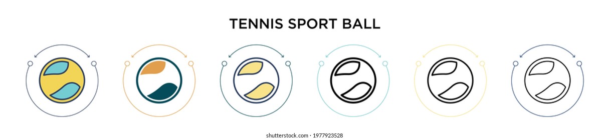 Tennis sport ball icon in filled, thin line, outline and stroke style. Vector illustration of two colored and black tennis sport ball vector icons designs can be used for mobile, ui, web