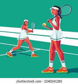 Tennis Sport Character Woman Vector Illustration