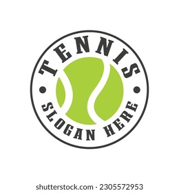 Tennis Sport Tennis club logo, Green stamp, badge, Tennis ball club emblem design template on white background.