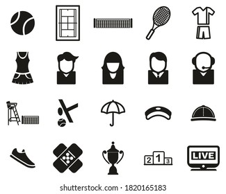 Tennis Sport & Equipment Icons Black & White Set Big