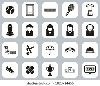 Tennis Sport & Equipment Icons Black & White Flat Design Set Big