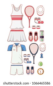 tennis sport equipment set icons