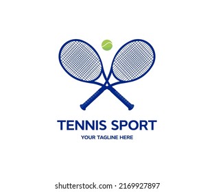 Tennis sport game logo design. Tennis ball and rackets. Sport and healthy lifestyle. Competitive individual sports concept. The concept of outdoor game sports  vector design and illustration.