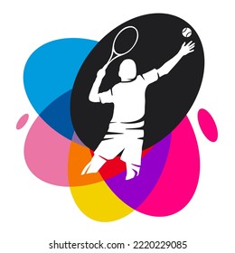 Tennissportgrafik mit bunten Designelementen.