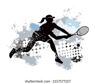 Tennissportgrafik mit dynamischem Hintergrund.