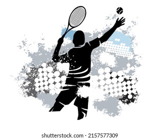 Tennissportgrafik mit dynamischem Hintergrund.