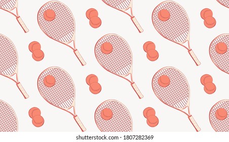 Tennis sport  pattern background with ball racket seamless vector. Athletic outdoor illustration, flat game graphic repeate texture, colorful fabric.