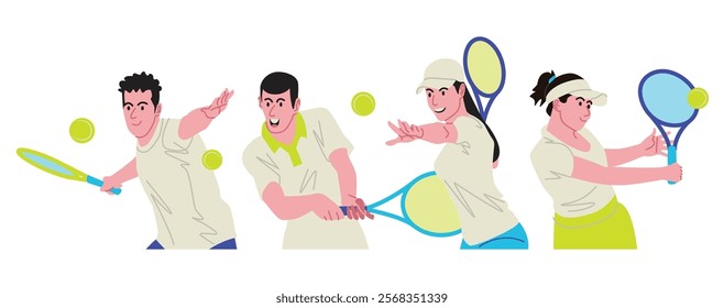 Tennis is a sport played on a court, using rackets, a ball, and a net. Tennis can be played between individuals or in groups (doubles)