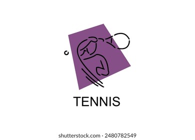 Icono de línea de Vector deportivo de tenis. deportista, cartel de equipo. ilustración de pictograma deportivo.