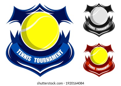 tennis sporting emblems. Ball for tennis on background of stylized shield. Tournament symbol. Easy to edit color. Vector