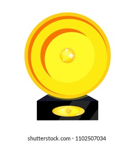 Tennis sports award premium prize gold reward for best top first racket concept. Shiny golden pedestal with cup. Modern flat vector illustration icons on white. Tennis golden cup. Sport trophy. Tennis