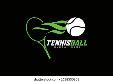 Tennis Sports Badge Logo Vector Illustration Icon With Fire and Racket.