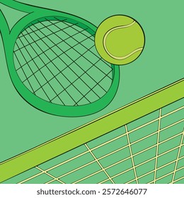 Tennis sports illustration. tennis racket with ball and net concept art. tennis abstract art