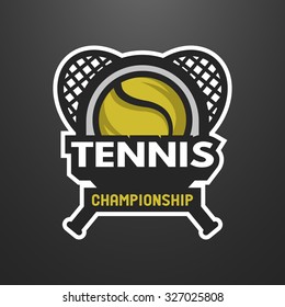 Tennis sports logo, label, emblem on a dark background.