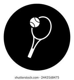 A tennis symbol in the center. Isolated white symbol in black circle. Vector illustration on white background