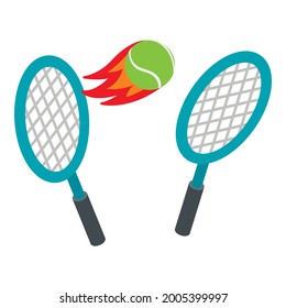 Tennis symbol icon isometric vector. Tennis racket and flying ball. Sport and healthy lifestyle