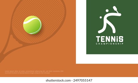 Vector de tenis con raqueta de tenis y pelota de tenis sobre fondo de pista de tenis, Ilustraciones para su uso en eventos deportivos en línea, ilustración EPS 10