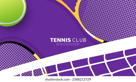 Tennis symbol with tennis racket and tennis ball on tennis court background, Illustrations for use in online sporting events , Illustration Vector EPS 10