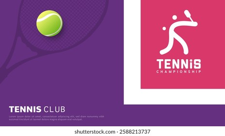 Tennis symbol with tennis racket and tennis ball on tennis court background, Illustrations for use in online sporting events , Illustration Vector EPS 10