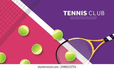 Tennis symbol with tennis racket and tennis ball on tennis court background, Illustrations for use in online sporting events , Illustration Vector EPS 10