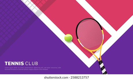 Tennis symbol with tennis racket and tennis ball on tennis court background, Illustrations for use in online sporting events , Illustration Vector EPS 10