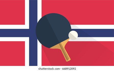 tennis table bat and ball on norway flag background