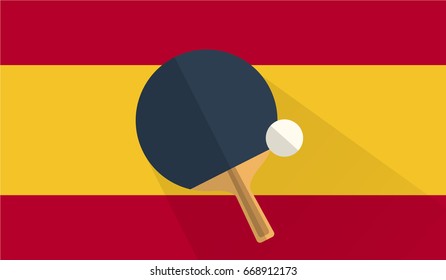 tennis table bat and ball on spain flag background