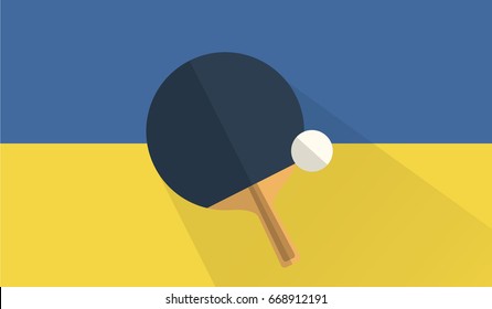 tennis table bat and ball on ukraine flag background