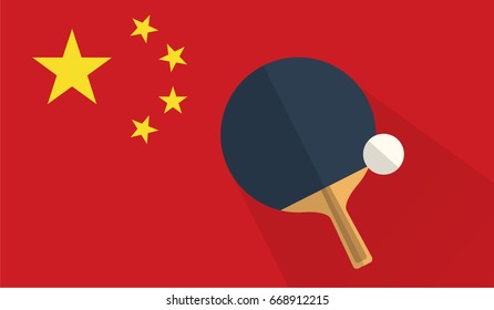 tennis table bat and ball on china flag background