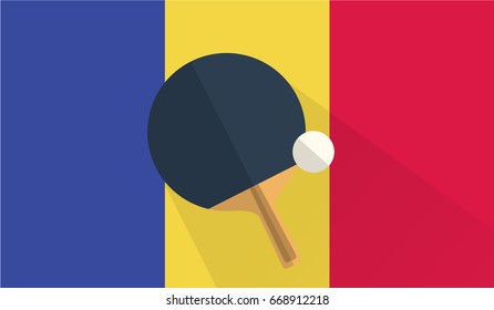 tennis table bat and ball on romania flag background