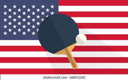 tennis table bat and ball on american flag background