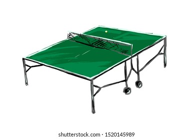 tennis table isolated on white background, painted with brush strokes by hand